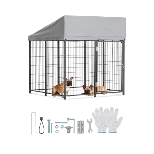 VEVOR Outdoor Dog Kennel, 3.67 x 3.78 x 4.1 ft Large Dog Kennel with Secure Lock, Outside Dogs Enclosures with UV-Resistant & Waterproof Roof Cover, Heavy Duty Pet Crate Cage Run for Large Dogs - size: 45.4"L x 44.0"W x 49.2"H