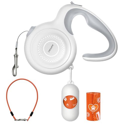 16Ft Auto-Brake Retractable Dog Leash with Chew-Proof Steel Cable, 360° Tangle-Free, Shock Absorbing, Built-in Poop Bag Dispenser - color: White, size: 16Ft-Large