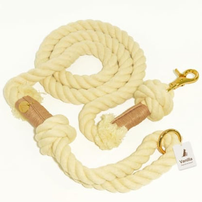 Braided Cotton Rope Dog Leash for Medium & Large Dogs – Enjoy Tangle-Free Walks with Soft Comfortable Grip & Reliable Control – Durable for Daily Walks, Training & Special Moments - Vanilla - color: Vanilla