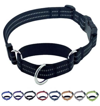 Martingale Dog Collars with Quick Release Buckle, Heavy Duty Nylon Reflective Dog Collar, NO Pull Walking Training Collar for Large, Medium, Small Dogs (Black, Small) - color: Black, size: Small