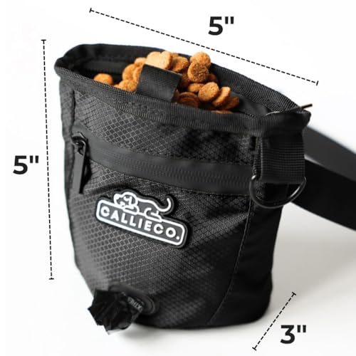 Callieco Mini Dog Treat Pouch with Magnetic & Zipper Closure | Small Waist Belt Training Behavior Aid Bag for Dog Walking with Poop Bag Dispenser (Black) - color: Black