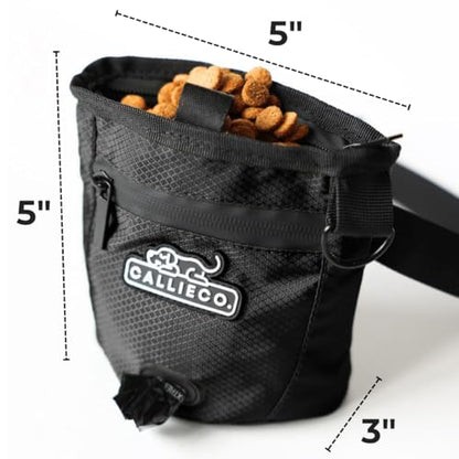 Callieco Mini Dog Treat Pouch with Magnetic & Zipper Closure | Small Waist Belt Training Behavior Aid Bag for Dog Walking with Poop Bag Dispenser (Black) - color: Black