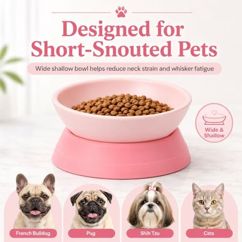 DZXZY French Bulldog Food Bowl, Slanted Tilted Pug Dog Bowl,Non-Slip Pet Feeder for Frenchie, Shih Tzu, Flat Faced Small Dogs, Puppies,Cat(Pink, M -2 Cup) - color: Pink, size: M -2 Cup