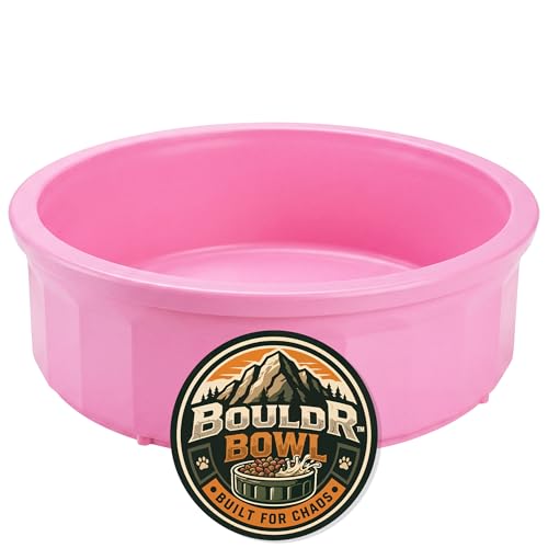 Pet Crock Bowl – Thick Durable Plastic Non-Tip Food & Water Dish for Dogs, Cats & Small Animals – Indoor/Outdoor – Chew Resistant, Easy Clean (Pink, Jumbo 96oz) - color: Pink, size: Jumbo 96oz