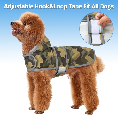 Dog Raincoat for Small Dogs Puppies Waterproof Jacket Hooded Rain Coats with Reflective Strips Leash Hole & Poncho Adjustable Fit (CamoDuck,S) - color: Camo Ducks, size: Small
