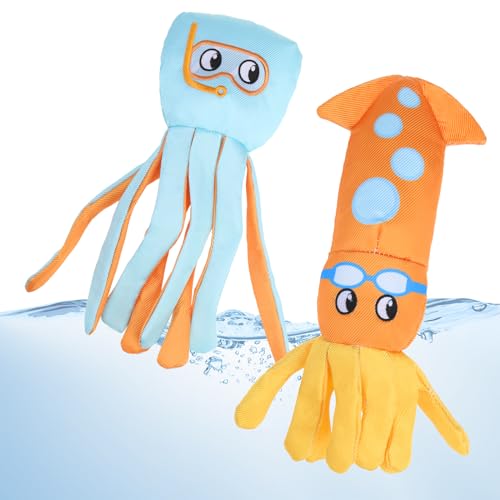KOOLTAIL Squeaky Floating Dog Toys, 2 Pack Dog Pool Toys for Water Fetch and Training, Interactive Summer Outdoor Essentials Durable Pet Chew Toy for Small Medium Large Dogs, Cute Octopus & Squid
