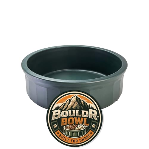 Pet Crock Bowl – Thick Durable Plastic Non-Tip Food & Water Dish for Dogs, Cats & Small Animals – Indoor/Outdoor – Chew Resistant, Easy Clean (Green, Large 48oz) - color: Green, size: Large 48oz
