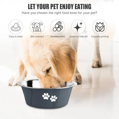 Stainless Steel Dog Bowls, Nonslip Rubber Bottom No Spill Proof Skid Metal Insulated Dog Bowls for Large Medium Small Breed Dogs (Grey, 8.5 Cups/71 OZ) - color: Grey, size: 8.5 Cups/71 OZ
