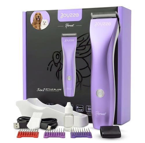 Hornet 5-in-1 Professional Pet Grooming Clipper for Dogs & Cats, Low Noise, Precision Trimmer for Trimming, Shaping & Styling - color: Purple