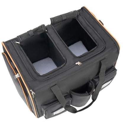 2 in 1 Large Cat Carrier for 2 Cats, Rolling Pet Carrier with Wheels, Expandable Foldable Double Pet Carrier with Removable Divider, Cat Travel Crate for Car/Camping/Vet, Black