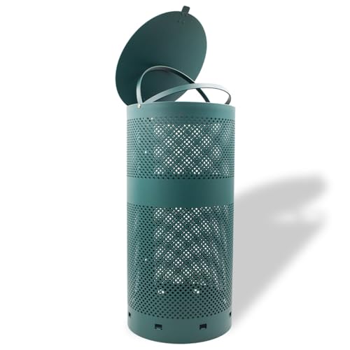 ZERO WASTE USA - Round Outdoor 10 Gallon Capacity Waste Can - 100% Rust-Free, Powder-Coated, Commercial Grade Aluminum to Withstand Weather. 10-Year Warranty (Matte Green) - color: Matte Green