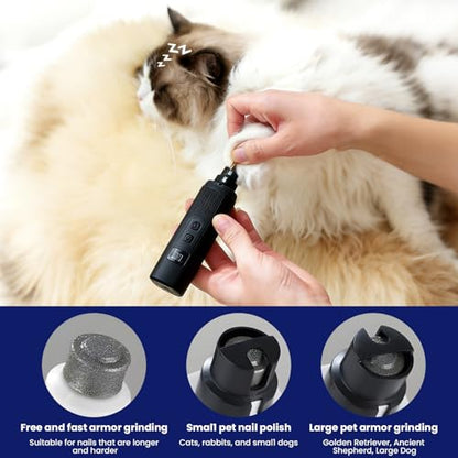 Quiet Dog Nail Grinder, Safe & Stress-Free for Sensitive Dogs Cats of All Breeds & Sizes, 3 Grinding Bits, 2-Speed, Pet Nail Trimmers, Rechargeable Painless Grooming Kit