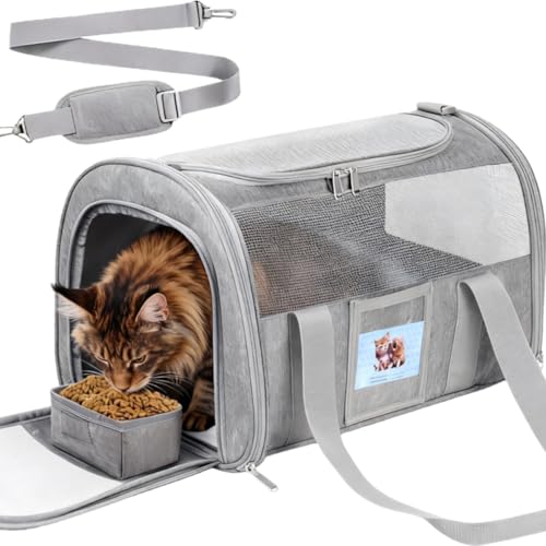 Soft Cat Carrier for Pets Up to 25 lbs, Cat Pet Travel Bag with Padded Shoulder Strap and Detachable Cat Food Bowl, Pet Dog Carriers for Small Dogs and Puppies, Travel Carry, Gray - color: Gray, size: 13.0"L x 13.0"W x 20.0"H