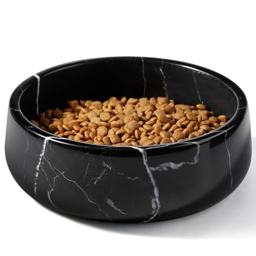 Karibiber Black Marble Dog Bowl, 3.5lbs Non Slip,Non Spill Heavy Dogs Food Bowl, Large Dog Dish, Weighted Food and Water Bowls for Medium Dogs, Natural Stone Pet Bowl, Easy to Clean, Holds 4.5 Cups - color: Black, size: S