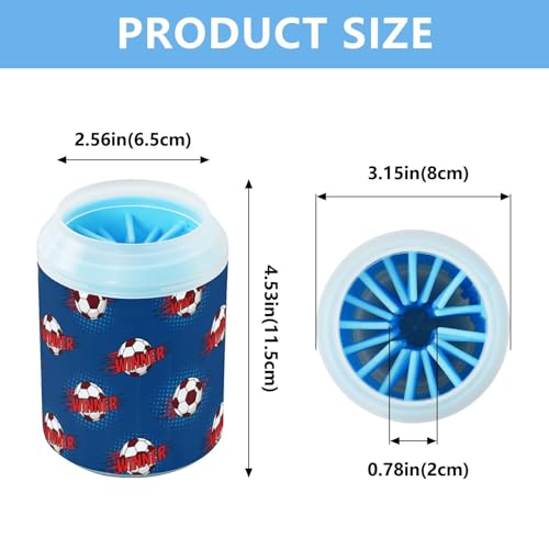 Sports Soccer Ball Blue Print Dog Paw Cleaner Cup with Soft Silicone Brush, Lightweight Portable Small Muddy Paw Washer for Dogs, Easy to Use Pet Foot Cleaner