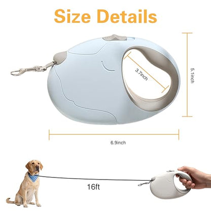 Retractable Dog Leash, 16ft Strong Nylon, 360° Tangle-Free, Dog Pattern for Small, Medium, and Large Dogs Up to 110 lbs (Blue) - color: blue