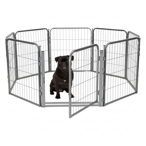 Dog Play Pen for Indoor Use - 24'', 8 Panels for Small and Puppy Size Dogs - Portable Grey PlayPen Kennel for House or Garage - Metal Heavy Duty Pet Fence with Anti-Slip Feet - size: 24 Inches