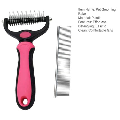 Pet Grooming Rake and Comb, Double-Sided Undercoat Detangling Dematting Tool, Stainless Steel, for Long and Short Hair Cats and Dogs (Red) - color: Red