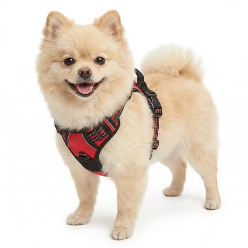 Funfox No Pull Dog Harness, Adjustable Pet Vest with Control Handle & Front Clip, Reflective Design for Small Medium Large XL Dogs, Red S - color: Red, size: S