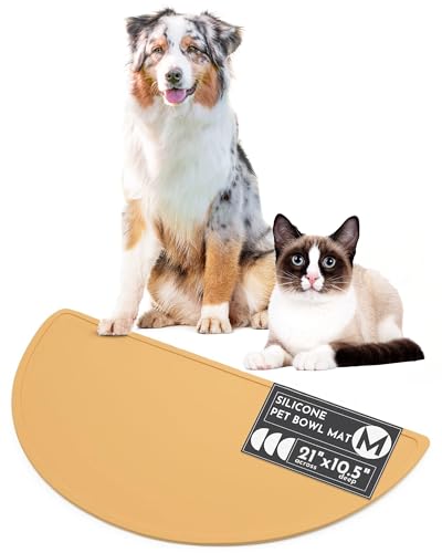 Should We Go? Waterproof Silicone Dog Food Mat – Medium Size Non-Slip Pet Bowl Mat, Raised Edge Design, Easy-to-Clean Pet Food Placemat for Dog & Cat Bowls, 21" Across x 10.5" Deep - Honey - color: Honey, size: Medium