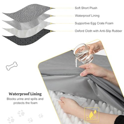 Orthopedic Dog Bed, 44" x 32" Dog Beds Large Sized, Waterproof Pet Mat, Big Pet Mattress Pad with Removable Washable Soft Plush Cover, Egg Crate Foam, Anti-Slip Bottom, Grey - color: Warm Grey