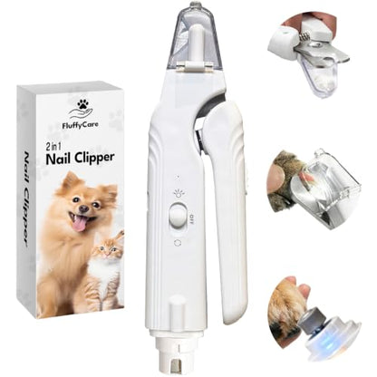 2-in-1 Dog & Cat Nail Clippers with Light, USB Rechargeable Pet Nail Trimmer, Safety Guard to Prevent Overcutting, Sharp Blade for Thick Nails, Quiet Grooming Tool for Large Small Pets - color: white