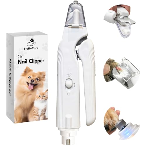 2-in-1 Dog & Cat Nail Clippers with Light, USB Rechargeable Pet Nail Trimmer, Safety Guard to Prevent Overcutting, Sharp Blade for Thick Nails, Quiet Grooming Tool for Large Small Pets - color: white
