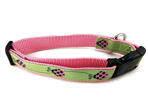 Medium 13-19 Inch Dog Collar Ladybug Pattern Adjustable Pet Collar Durable Nylon Spring Dog Collar - size: Medium 13-19"