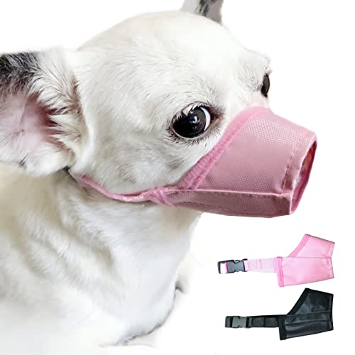 Dog Muzzle XS (2 PCs) Soft Air Mesh for Small Dogs with Long Snout Quick Fit for Grooming Adjustable Prevent from Biting Barking and Chewing Soft Muzzle (2PCs-Pink& Black, XS)