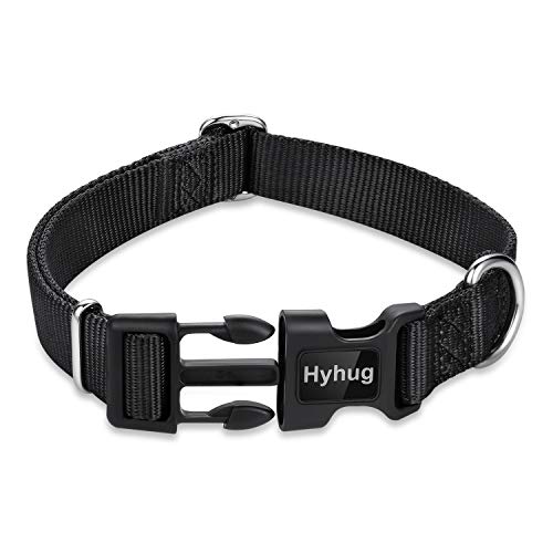 Hyhug Medium Dog Collar, Black:Heavy-Duty Quick-Release Nylon Buckle, Adjustable & Durable, Cute Dog Collar (Medium, Black) - color: Black, size: Medium
