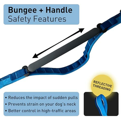 Hands Free Dog Leash - Waist Leash for Walking and Hiking with Medium and Large Dogs, Adjustable 4 to 6 FT Bungee Lead with Traffic Handle by Nuvuq (18-120 lbs, Blue) - color: Blueberry Blue