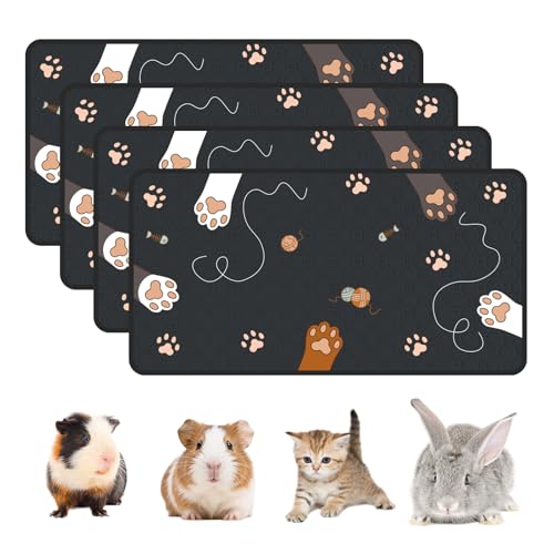 4-Pack Guinea Pig Cage Liner Washable, 24in x 47in Ultra-Absorbent Guinea Pig Bedding for Cage Non-Slip Leak-Proof Pee Pads for Dogs Rabbit Bunny Cat Litter Mat, Black - color: Black, size: 24" x 47", 4pcs