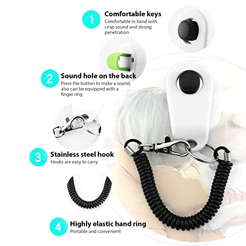 Dog Training Clicker, ABS Material Clicker with Black Long Wrist Strap and Ring, Universal for Dogs and Cats (White) - color: White