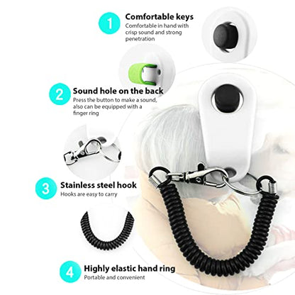 Dog Training Clicker, ABS Material Clicker with Black Long Wrist Strap and Ring, Universal for Dogs and Cats (White) - color: White