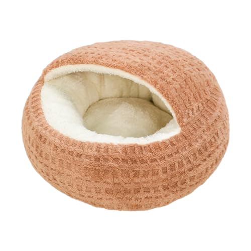 Plush Cat Bed Hooded Semi Enclosed Shell Shaped Pet Nest Cozy Warming Anti-Slip Small Dog Bed for Puppy and Kitten - color: Coffee, size: Medium