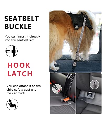 AUBELL Dog Seat Belt for Car,2 Pack Set 3-in-1 Adjustable Reflective Bungee Heavy Duty Dog Car Harness Tether with Clip Hook Latch & Buckle,Swivel Zinc Alloy Carabiner,Black+Grey - color: Set Black+Grey