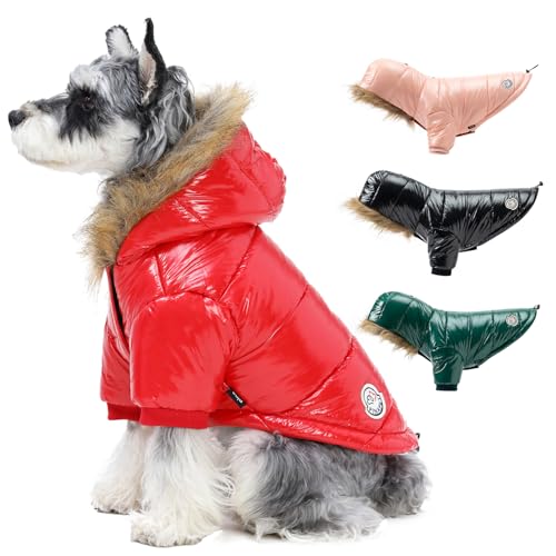 PINA Dog Winter Coat with Faux Fur Hood, Windproof and Warm, Suitable for Small to Large Dogs, Red, XXL - color: Red, size: XXL(chest:25.5in)