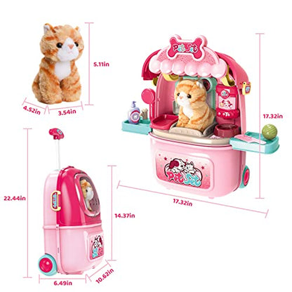 MAGIC4U Pet Cat Care Carrier Suitcase Toy, 29PCS Vet Clinic and Doctor Kit for Kids, Pet Kitty Grooming Feeding Toys, Veterinarian Pretend Play Set, Gifts for Boys and Girls Ages 3-12 | Kitty Vet Toys, Animal Doctor Kit for Toddlers, Cat Grooming Toys, Pr