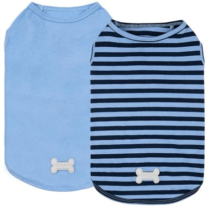 KYEESE 2Pack Dog Shirt, Soft Striped Dogs T Shirts, Lightweight Doggie Tank Top Cat Clothes, Sleeveless Dog Shirt for Small Dogs, Stretchy Pet Vest, Dark Blue, Small - color: 02# 2Pack (Dark Blue+Striped), size: Small (4-7lbs)