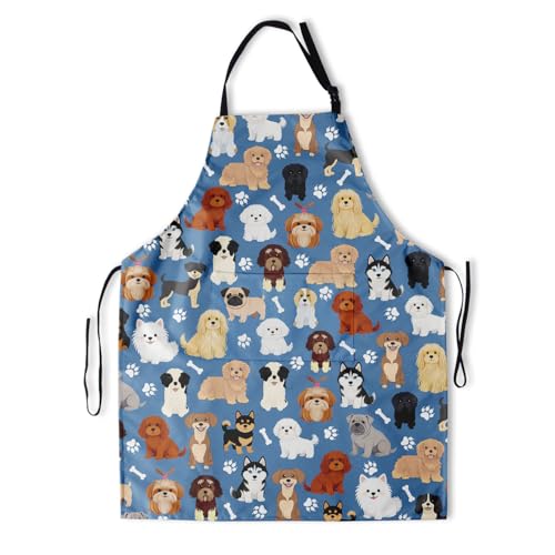 Sweetshow Cute Dog Apron with 2 Pockets and Adjustable Neck Waterproof Kitchen Cooking Dog Grooming Aprons for Women Men - color: Dog