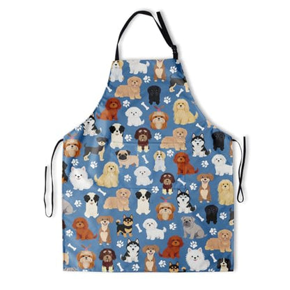 Sweetshow Cute Dog Apron with 2 Pockets and Adjustable Neck Waterproof Kitchen Cooking Dog Grooming Aprons for Women Men - color: Dog