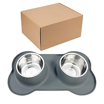 AsFrost Dog Food Bowls Stainless Steel Dog Food & Water Bowl Set with No Spill No Slip Silicone Mat, Dog Dishes for Small Medium Size Dogs Pet Cat Puppy Food Feeding Bowls, Grey, 24oz, 3 Cup - color: Grey, size: 3 Cup/27 oz each