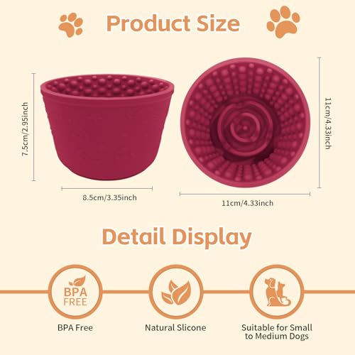 Dog Lick Bowl,Anxiety Relief Non-Slip Silicone Treat Bowl,Durable Anti-Choking Long-Lasting Enrichment Slow Feeder Licking Mat for Small Medium Large Breed,Freezable BPA Free Silicone Dishwasher Safe - color: Red, size: S-M