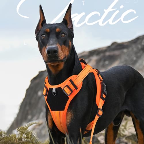 Orange Reflective Lightweight Tactical Pet Harness Vest with Handle Harness Tactical Dog Harness Vest for Walking, Hiking,Training,Outdoor,Camping (Orange, X- Large) - size: X- Large