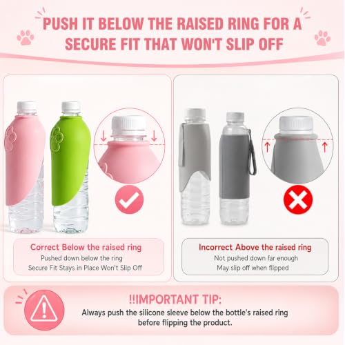 Portable Dog Water Bottle Attachment, Slip-On Pet Water Bowl for Walks | Silicone Dog Drink Dispenser, Fits Standard Water Bottles,Ideal for Dog Cat Walking Hiking Travel Foldable Leaf Design - color: Pink