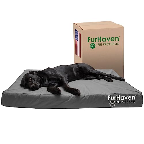Furhaven Water-Resistant Orthopedic Dog Bed for Large Dogs w/ Removable Washable Cover, For Dogs Up to 125 lbs - Indoor/Outdoor Logo Print Oxford Polycanvas Mattress - Stone Gray, Jumbo Plus/XXL - color: Water-Resistant Logo Print (Stone Gray), size: Jumb