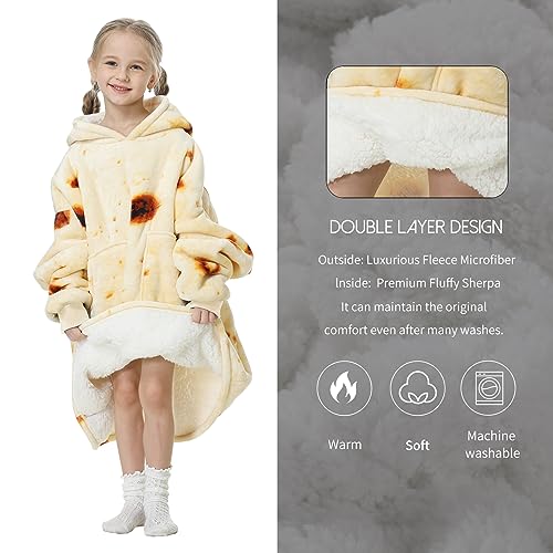 Aemicion Wearable Blanket Hoodie Oversized Sherpa Hooded Blanket Sweatshirt Warm Cozy Hoodie Blanket Gift for Kids-Burritos - color: Burritos/Kids, size: Kids