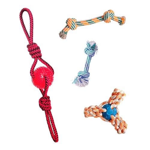 Snugarooz Rope Raiders Bundle for Small Breeds – Puppy Fun, Spikey Baby, Mini Fling N' Fun & Lil Baby Rope – Assorted Colors – Interactive Textures & Toss Playtime