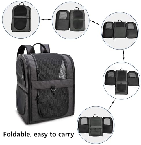 Dog & Cat Carrier Backpack for Large/Small Pets-Ventilated Safe Design with Padded Back Support,Portable and Foldable Pet Carrier Backpacks,Outdoor Travel Breathable Mesh Pet Backpack (Black)