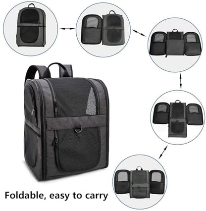 Dog & Cat Carrier Backpack for Large/Small Pets-Ventilated Safe Design with Padded Back Support,Portable and Foldable Pet Carrier Backpacks,Outdoor Travel Breathable Mesh Pet Backpack (Black)